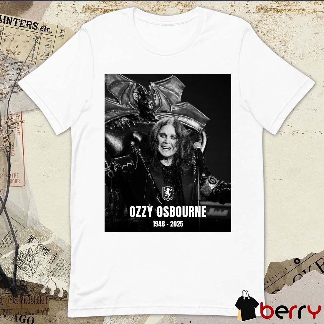 Aston Villa Football Club is saddened to learn that world-renowned rockstar and Villan Ozzy Osbourne 1948-2025 Poster t-shirt
