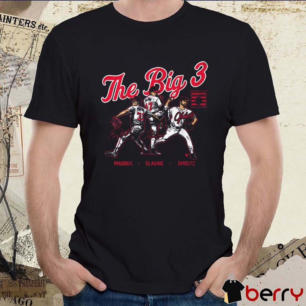 Atlanta Braves Greg Maddux, Tom Glavine and John Smoltz The Big 3 National Baseball Hall Of Fame 2025 Signatures t-shirt
