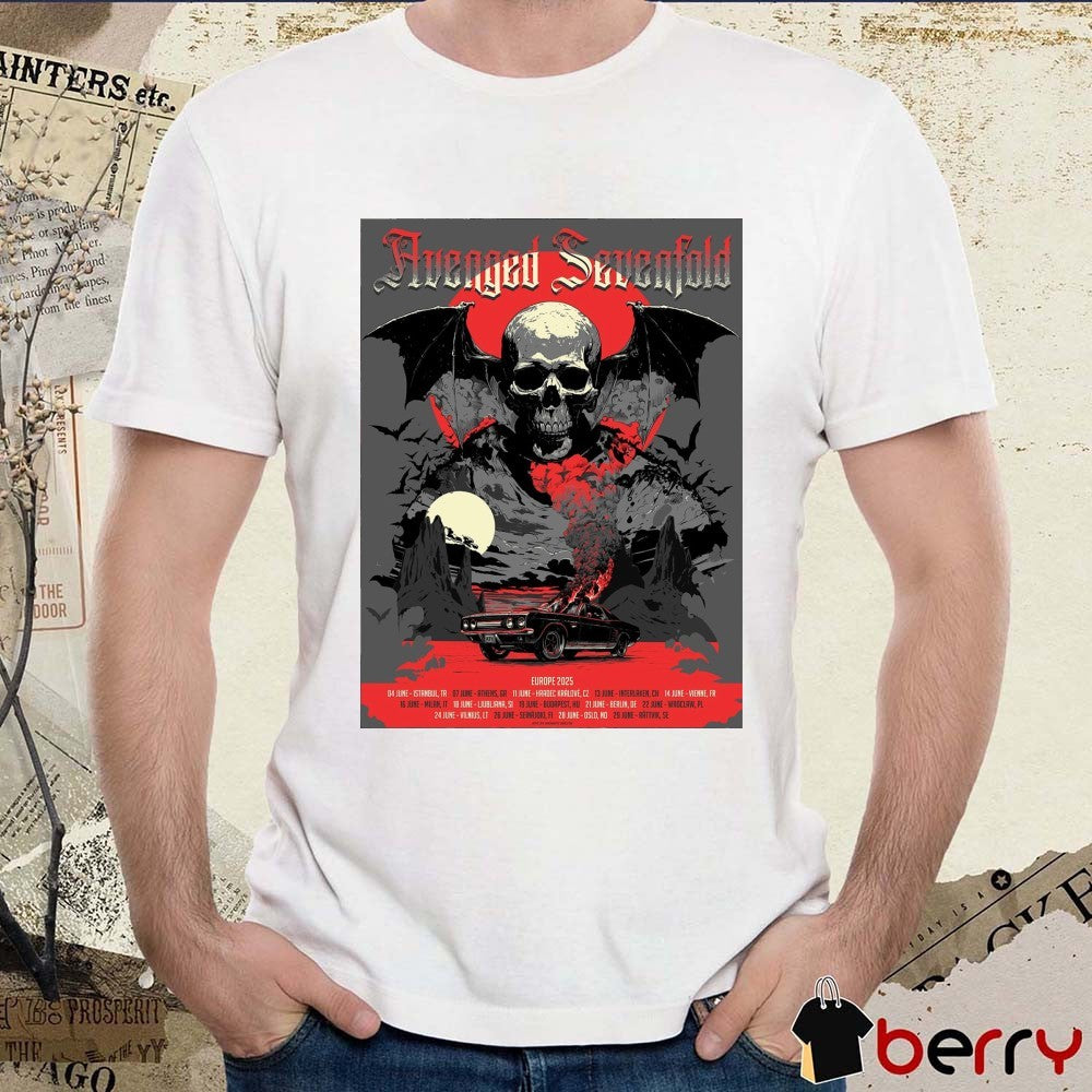 Avenged Sevenfold Summer Europe 2025 June 04 Istanbul TR 07 June Athens GR 11 June Hradec Kralove CZ Poster t-shirt