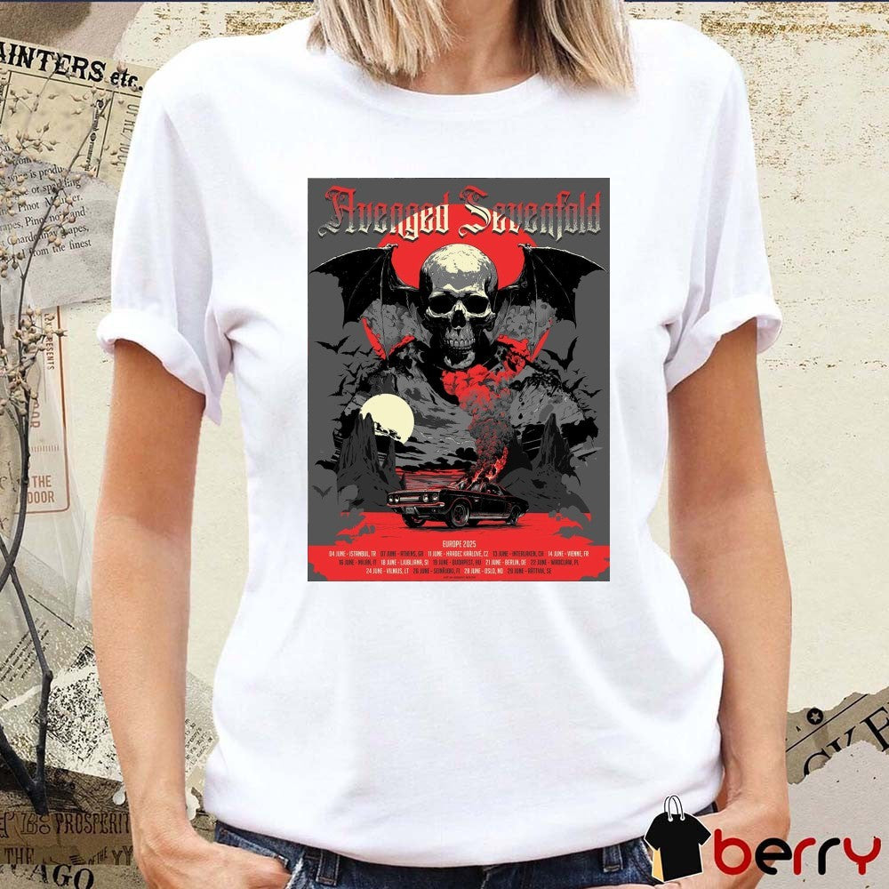 Avenged Sevenfold Summer Europe 2025 June 04 Istanbul TR 07 June Athens GR 11 June Hradec Kralove CZ Poster t-shirt