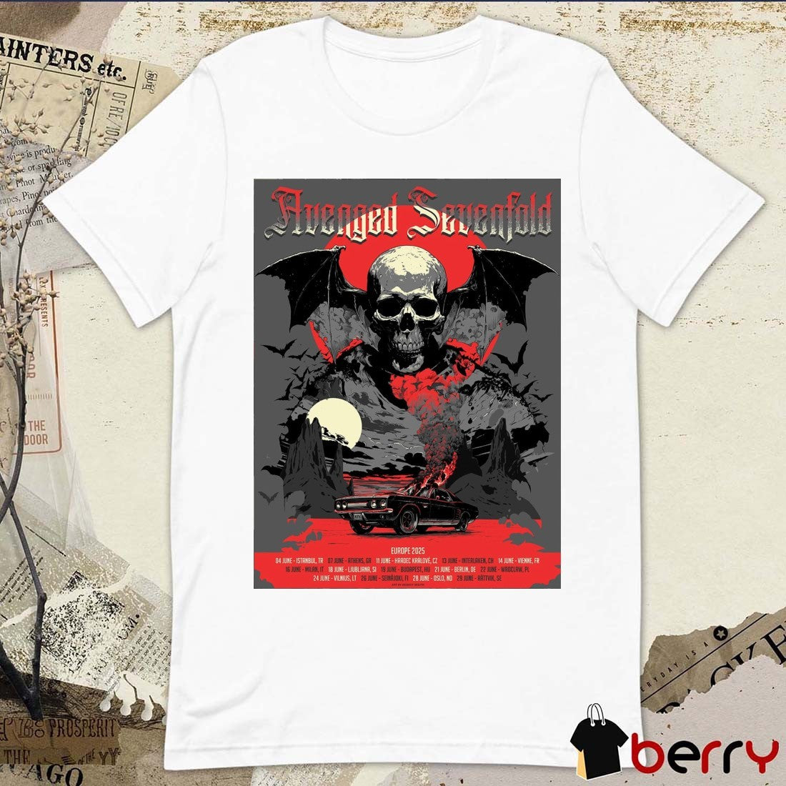 Avenged Sevenfold Summer Europe 2025 June 04 Istanbul TR 07 June Athens GR 11 June Hradec Kralove CZ Poster t-shirt
