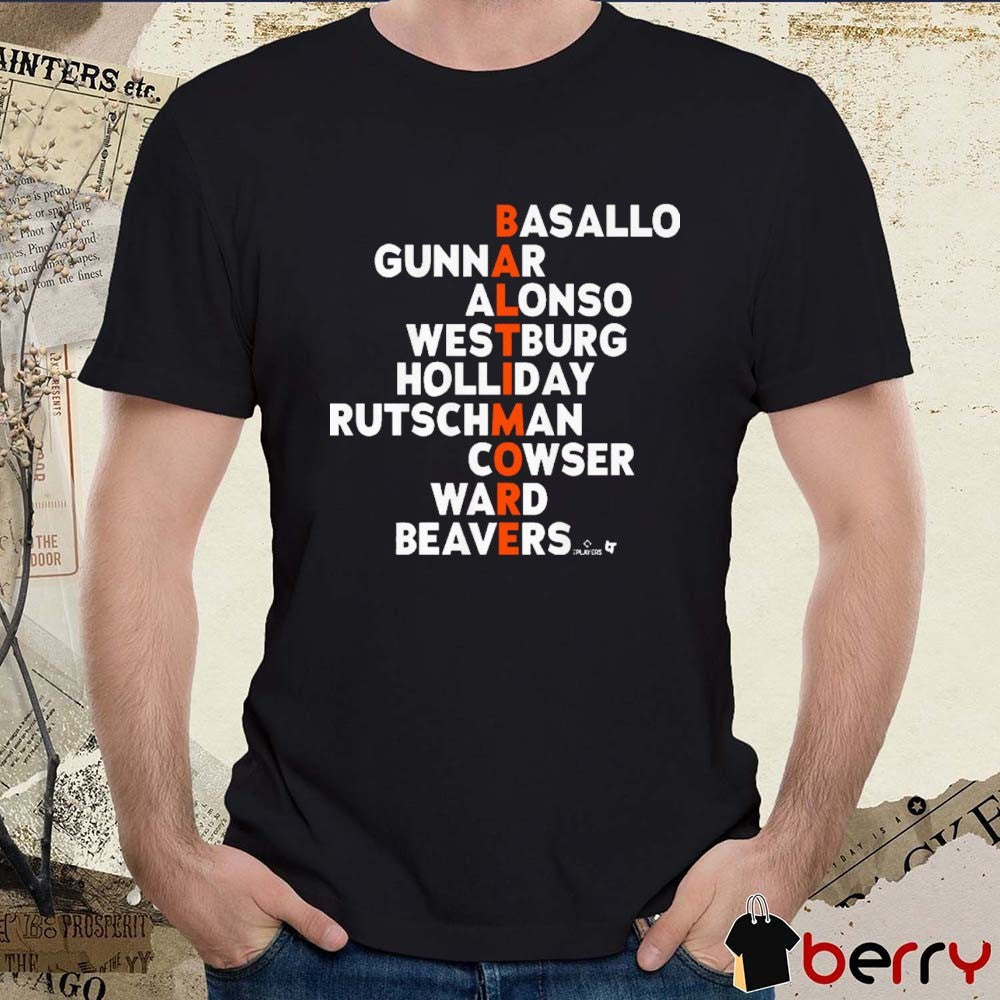 Baltimore Baseball Names 2026 Basallo Gunnar Alonso Westburg Holliday Rutschman Cowser Ward Beavers t-shirt