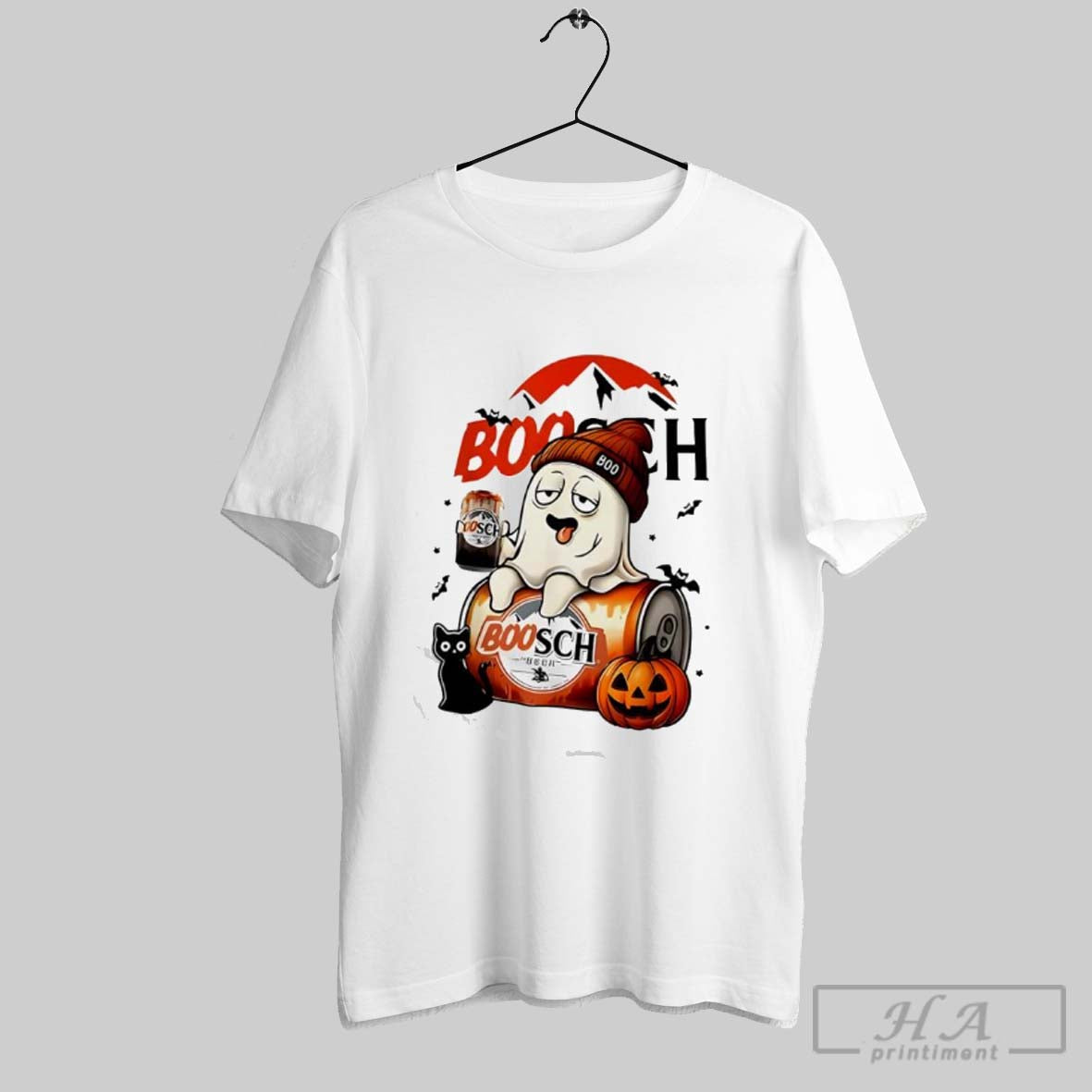 Official Boosch Light Halloween Cute Cat Ghost Pumpkin Drinking Beer