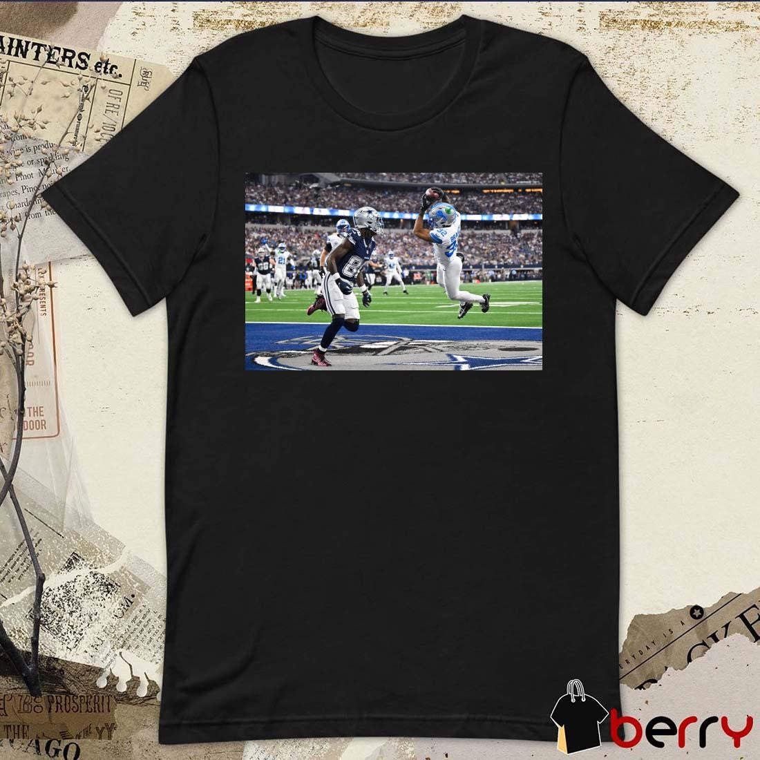 Brian Branch intercepts a pass in the end zone Detroit’s Detroit Lions vs Dallas Cowboys t-shirt