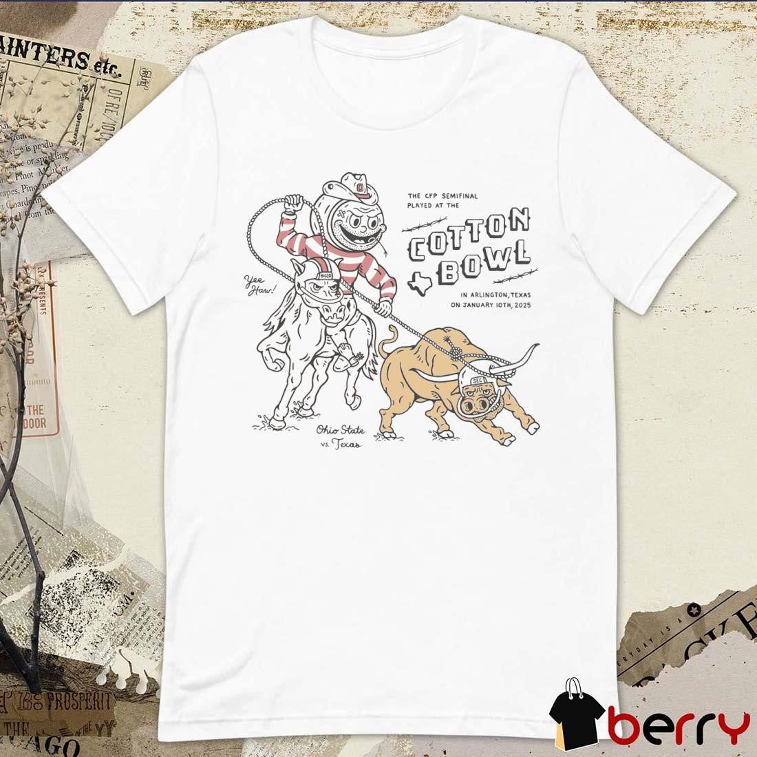 Brutus Ohio State Buckeyes Win Texas Longhorns The CFP Semifinal Played At The Cotton Bowl Jan 10th 2025 Mascot t-shirt