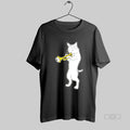 Official Cat Standing Playing A Golden Trumpet