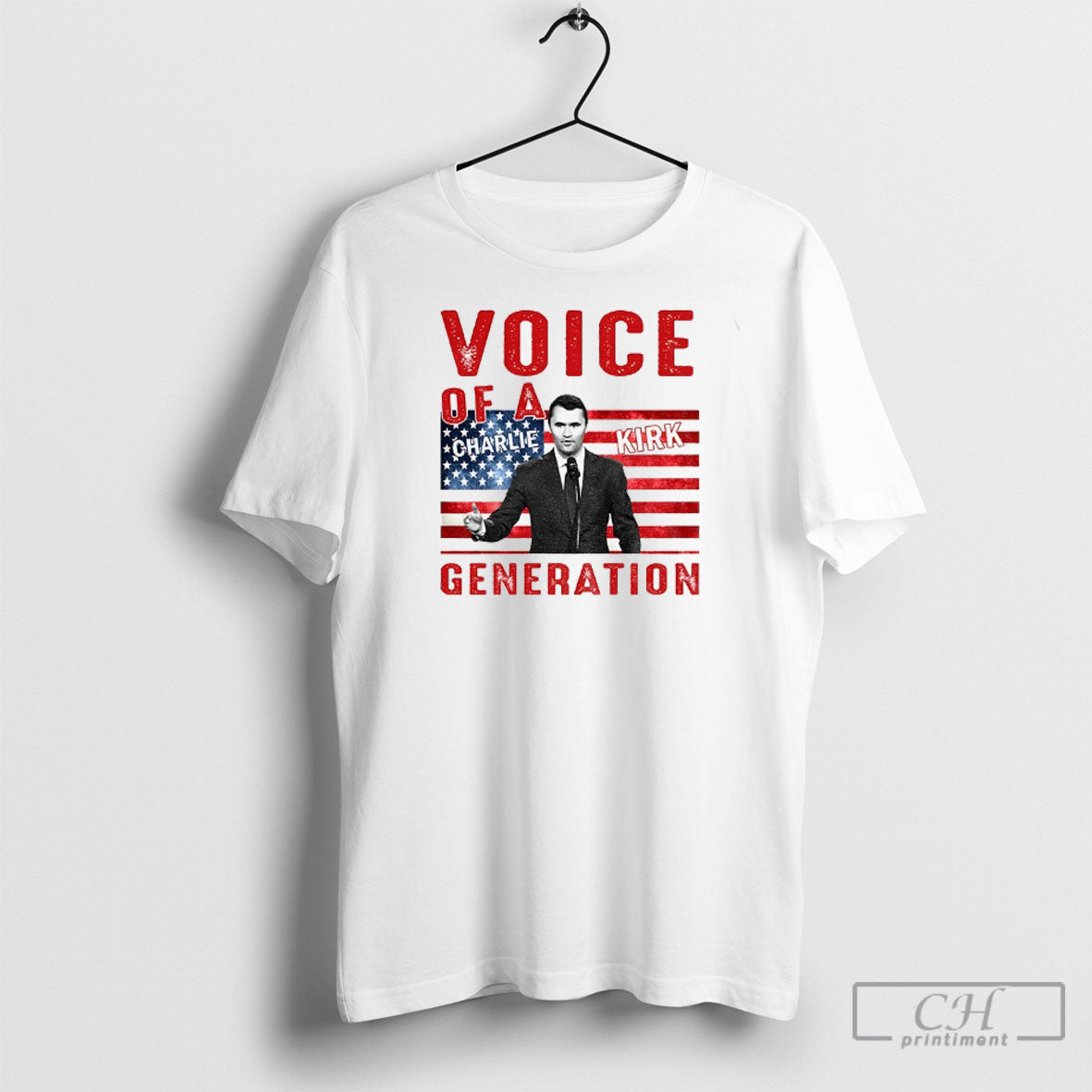 Official Charlie Kirk Voice Of A Generation Patriotic Slogan American Flag T Shirt