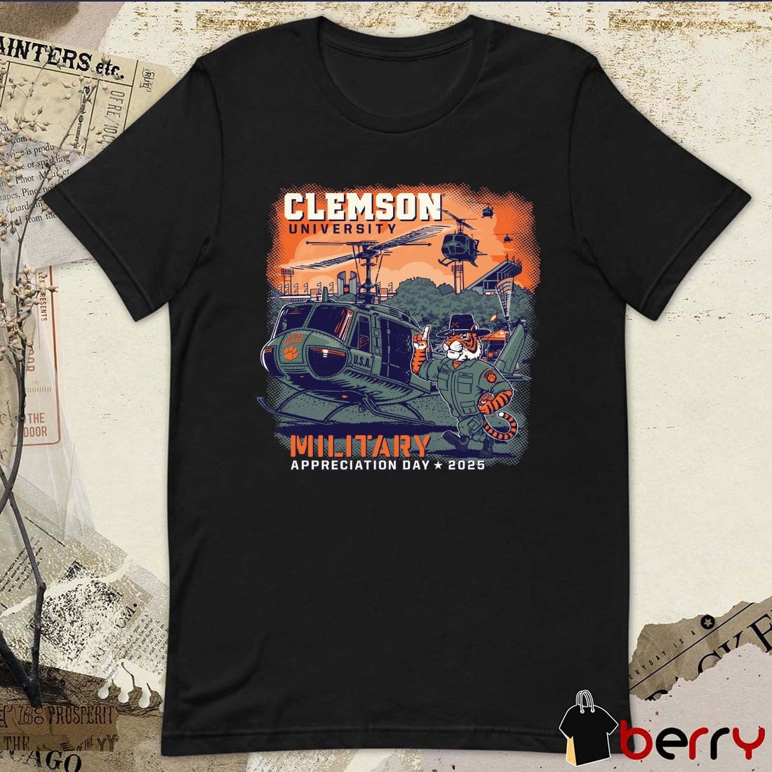 Clemson Tigers University Military Appreciation Day 2025 Helicopter Painting t-shirt