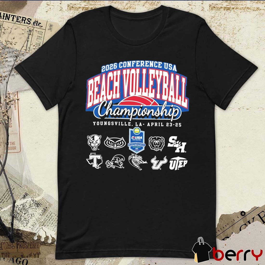 Conference USA Beach Volleyball – Champion Youngsville LA April 23-25 2026 Logos t-shirt