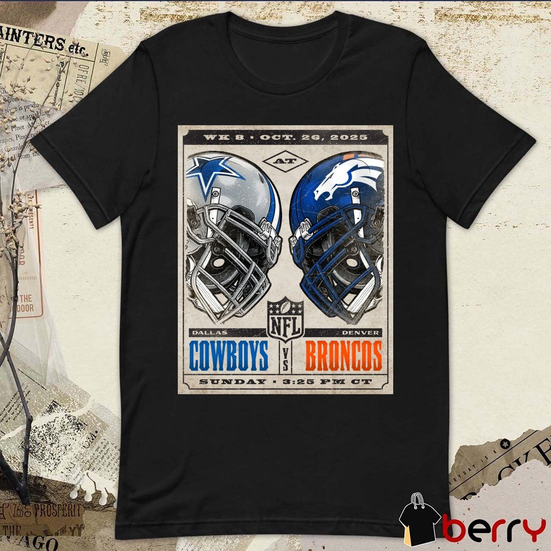 Dallas Cowboys Vs Denver Broncos Week 8 October 26 2025 Helmet Poster t-shirt