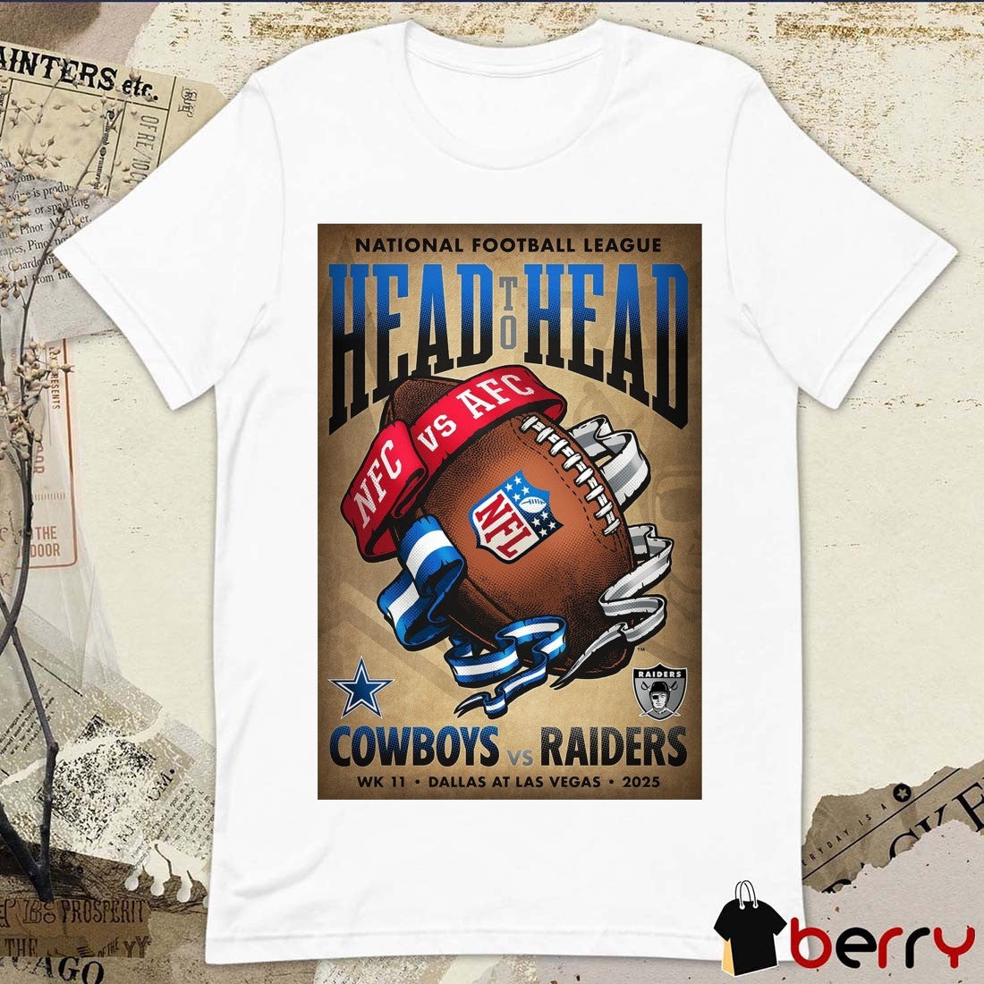 Dallas Cowboys Vs Las Vegas Raiders Head to Head NFL Matchup Week 11 2025 Poster t-shirt