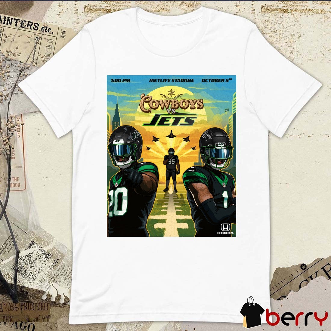 Dallas Cowboys Vs New York Jets NFL Game at MetLife Stadium on October 5th 2025 Art Poster t-shirt