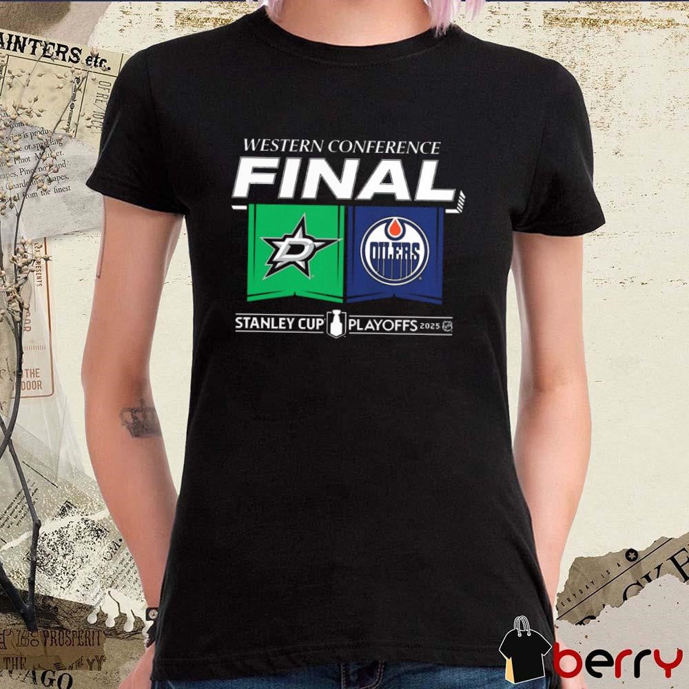 Dallas Stars vs. Edmonton Oilers 2025 Western Conference Finals Stanley Cup Playoffs 2025 Matchup Center Ice t-shirt