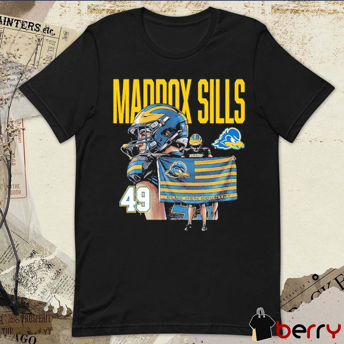 Delaware Blue Hens – NCAA Football Maddox Sills Caricature Blue Hen Country Flag t-shirt