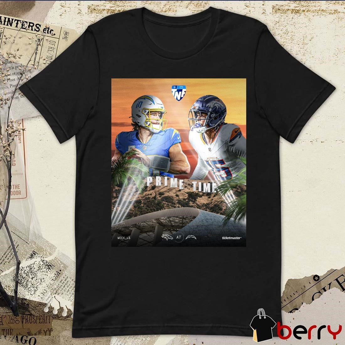 Denver Broncos vs. Los Angeles Chargers Week 16 A High-stakes Divisional Matchup In Prime Time Poster t-shirt