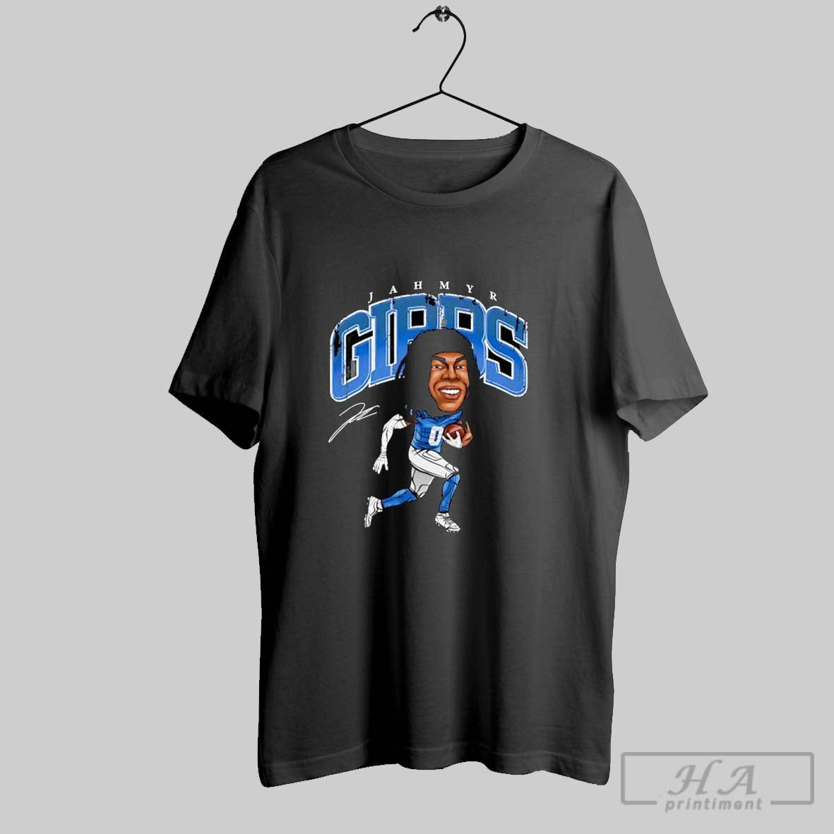 Official Detroit Lions Jahmyr Gibbs Cartoon Signature