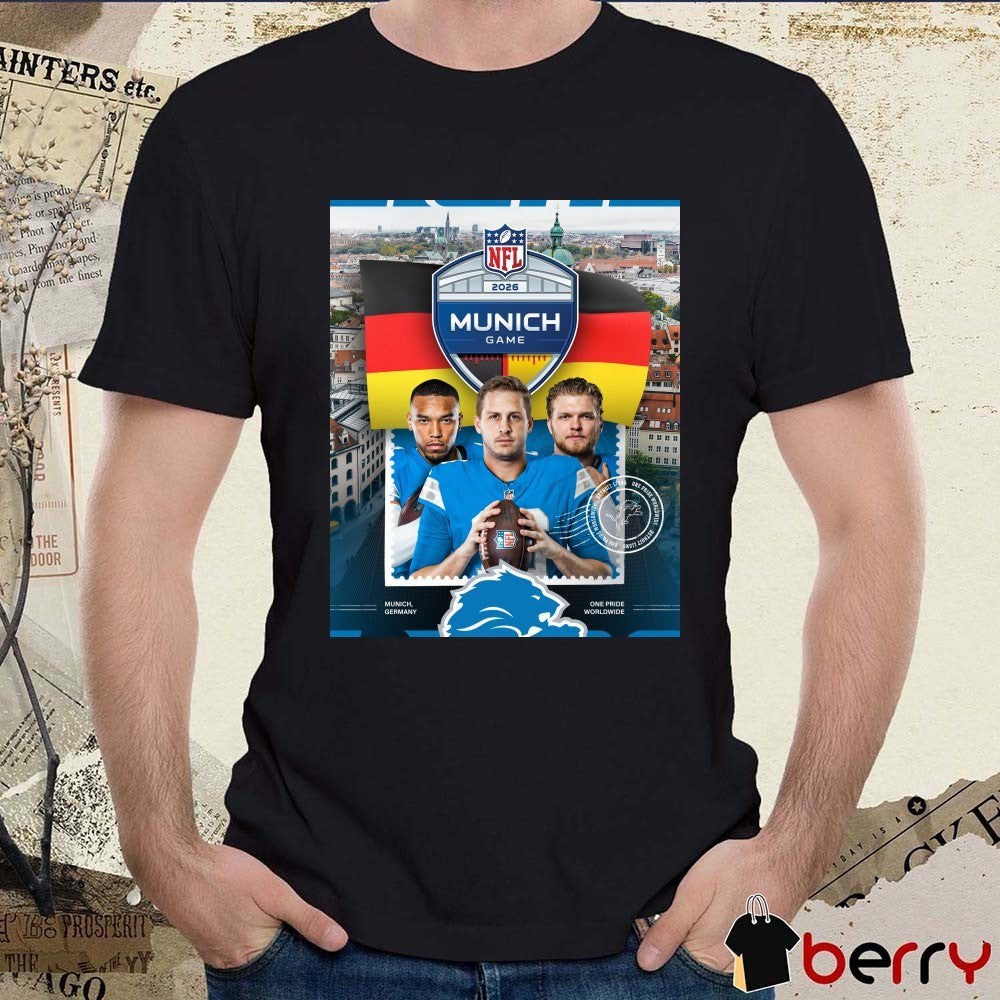Detroit Lions NFL 2026 Munich Game Munich Germany One Pride Worldwide Poster t-shirt