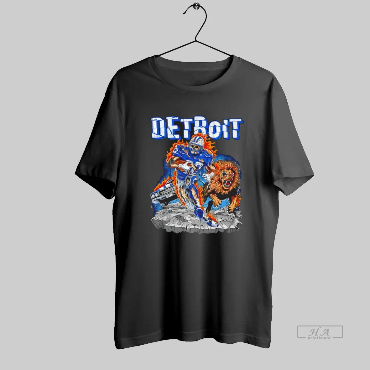 Official Detroit Lions Football Zombie Player Lion Burning Graphic