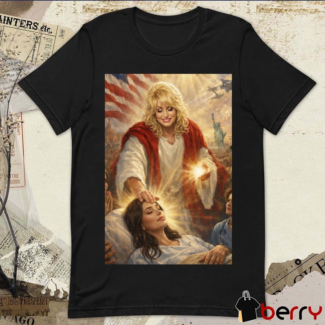 Dolly Parton Saint Savior Patriotic Religious Art Poster t-shirt