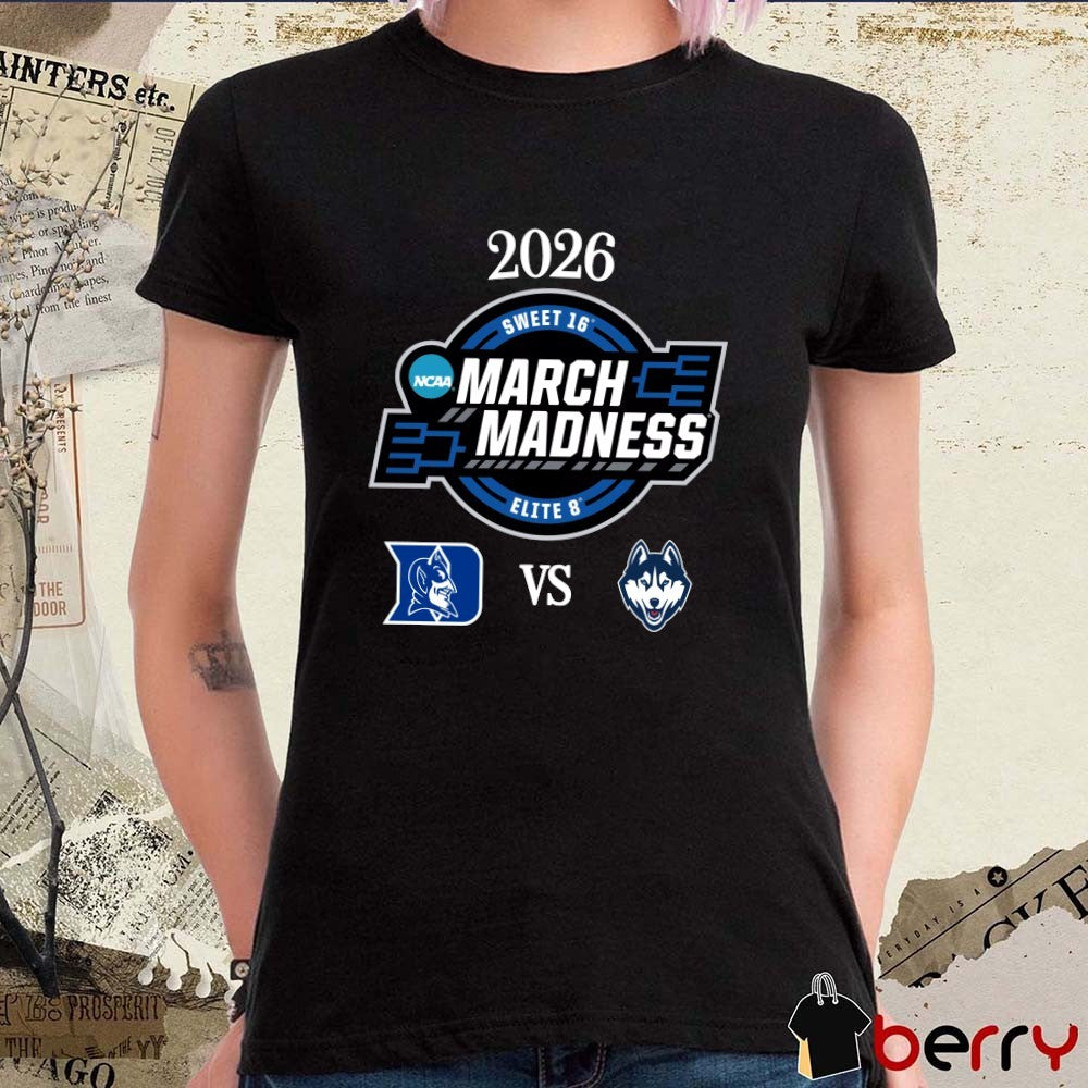 Duke Blue Devils vs UConn Huskies 2026 NCAA Men’s March Madness Elite 8 Logos t-shirt