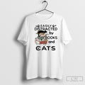 Official Easily Distracted By Books And Cats Shirt