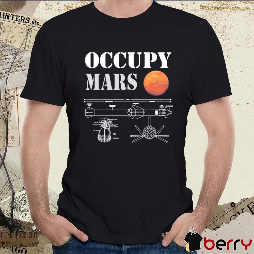 Elon Musk Wearing Occupy Mars Starship Rocket t-shirt