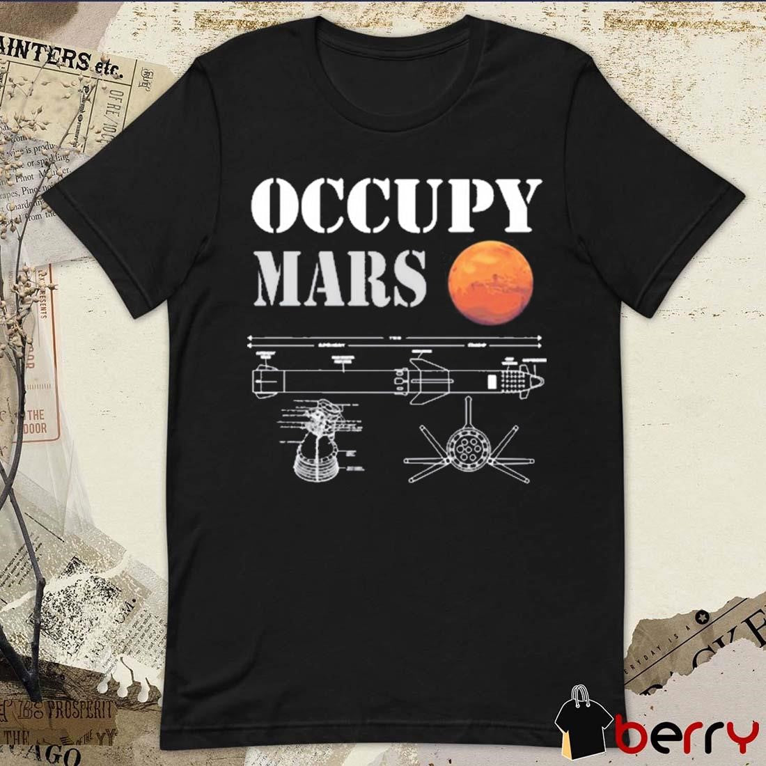 Elon Musk Wearing Occupy Mars Starship Rocket t-shirt