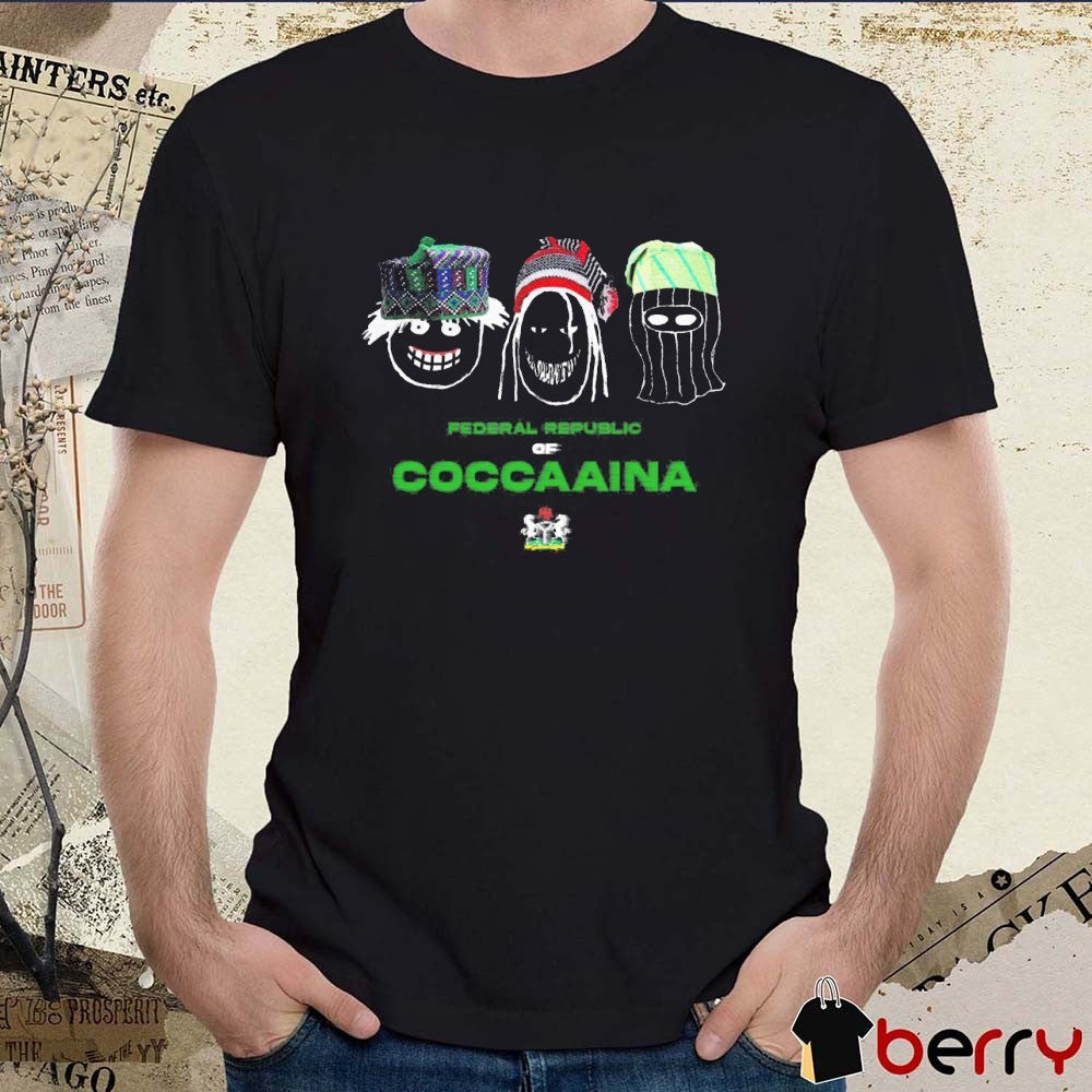 Emeka Wearing Federal Republic Of Coccaaina Drawing t-shirt