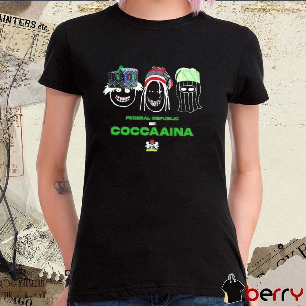Emeka Wearing Federal Republic Of Coccaaina Drawing t-shirt