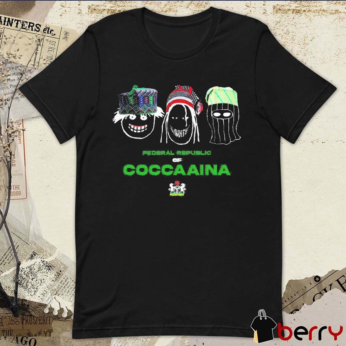 Emeka Wearing Federal Republic Of Coccaaina Drawing t-shirt
