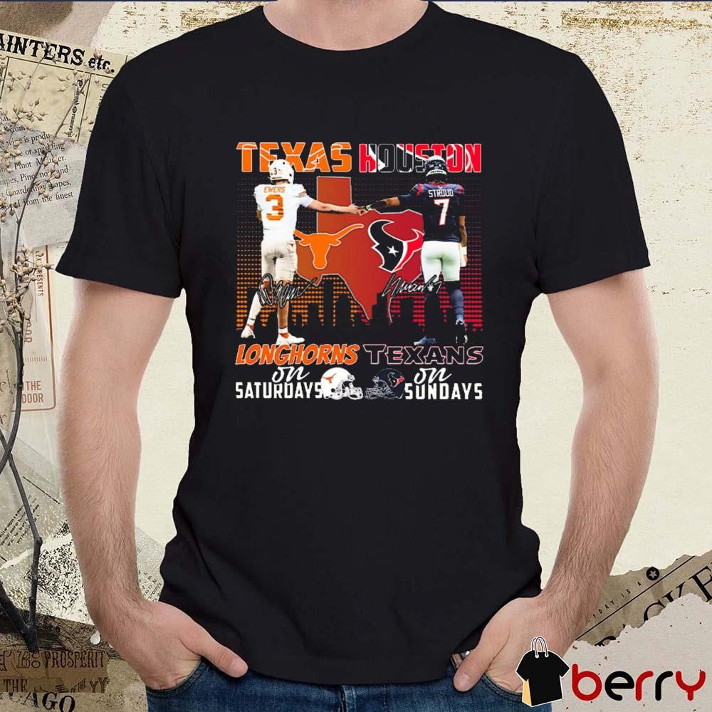 Ewers Stroud Texas Longhorns On Saturdays vs Houston Texans On Sundays Signatures t-shirt