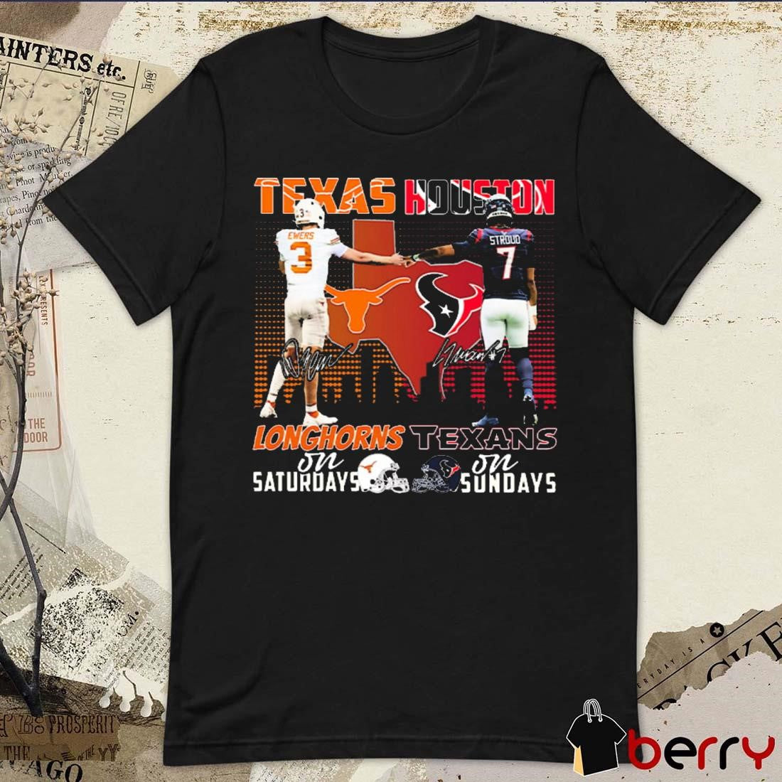 Ewers Stroud Texas Longhorns On Saturdays vs Houston Texans On Sundays Signatures t-shirt