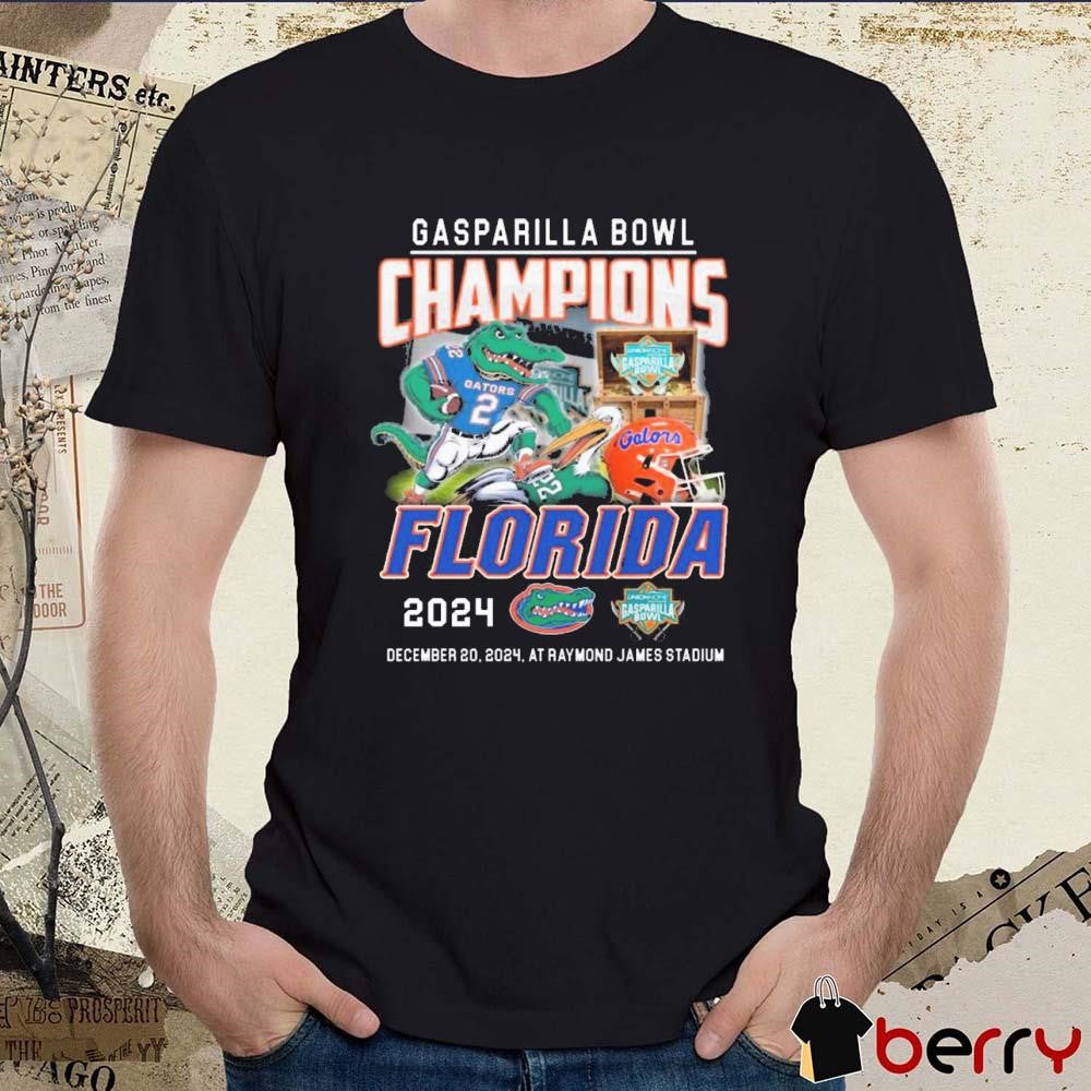 Florida Gators Celebrating The Champions Of Gasparilla Bowl At Raymond James Stadium 2024 Dec 20 Mascot t-shirt