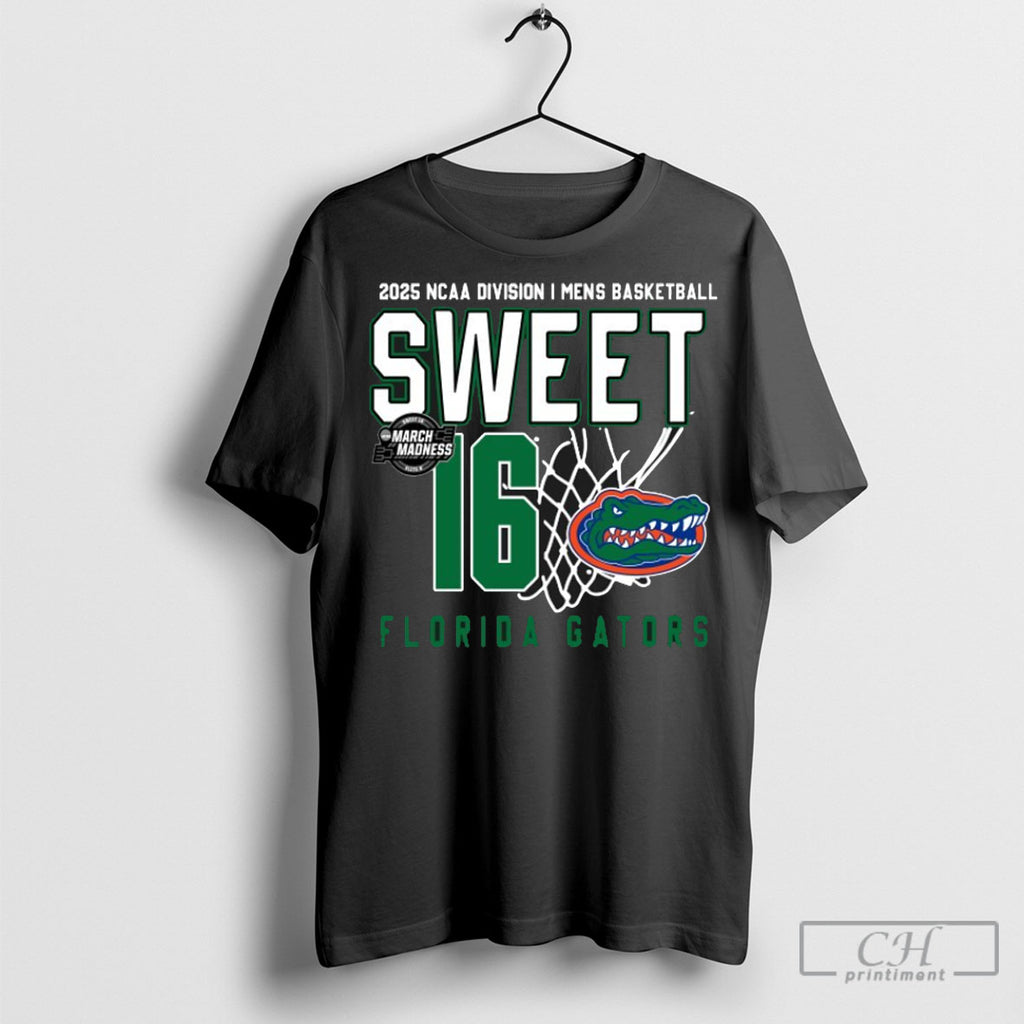 Official Florida Gators Mens Basketball 2025 Ncaa Tournament Sweet 16 Net T Shirt