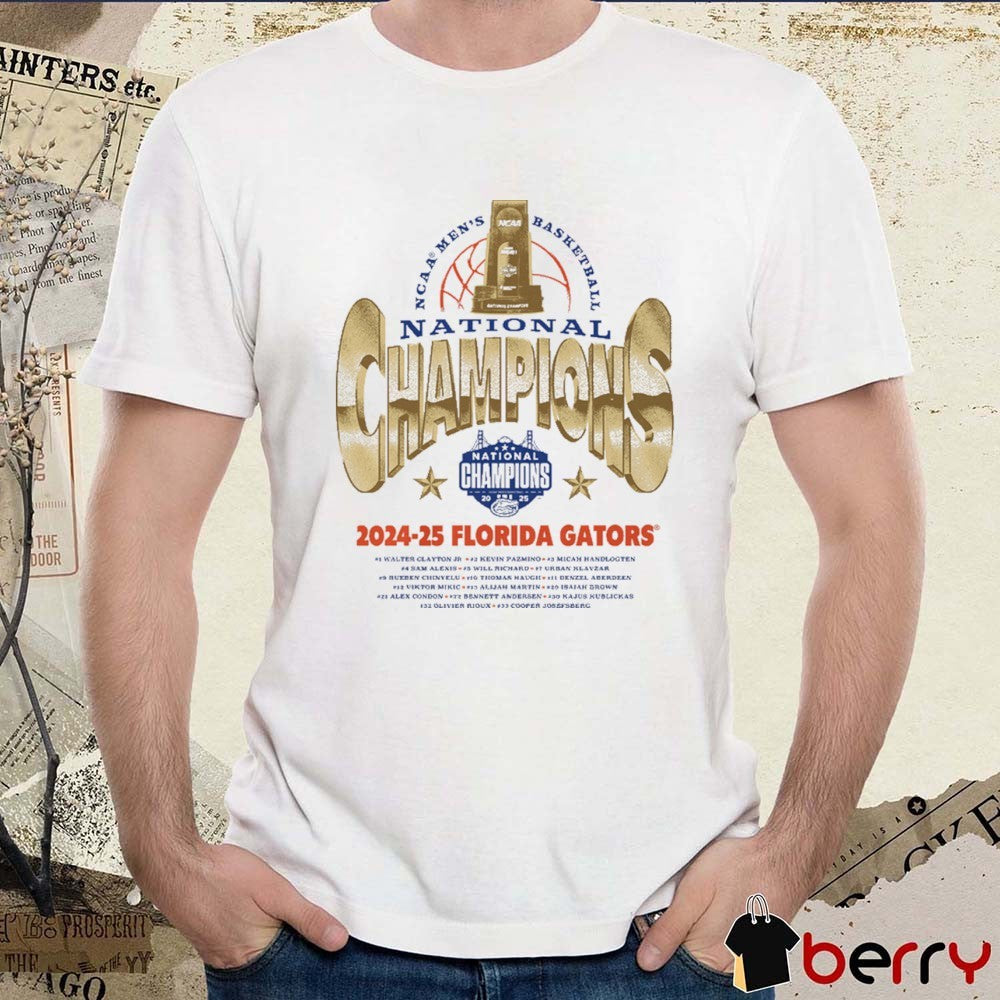 Florida Gators NCAA Men’s Basketball National Champions Gold 2024-2025 Walter Clayton Jr. Kevin Pazmino t-shirt