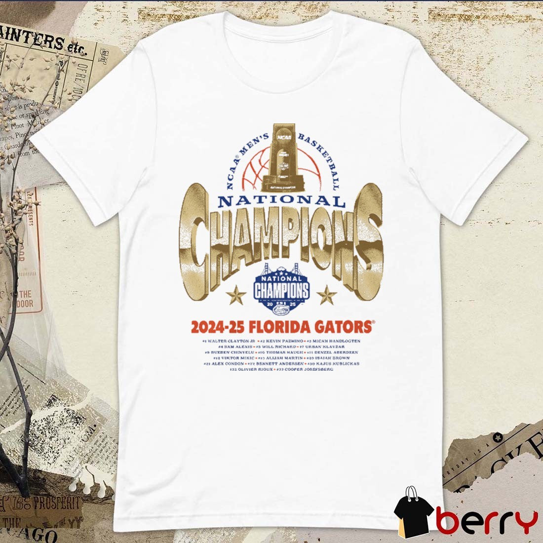 Florida Gators NCAA Men’s Basketball National Champions Gold 2024-2025 Walter Clayton Jr. Kevin Pazmino t-shirt