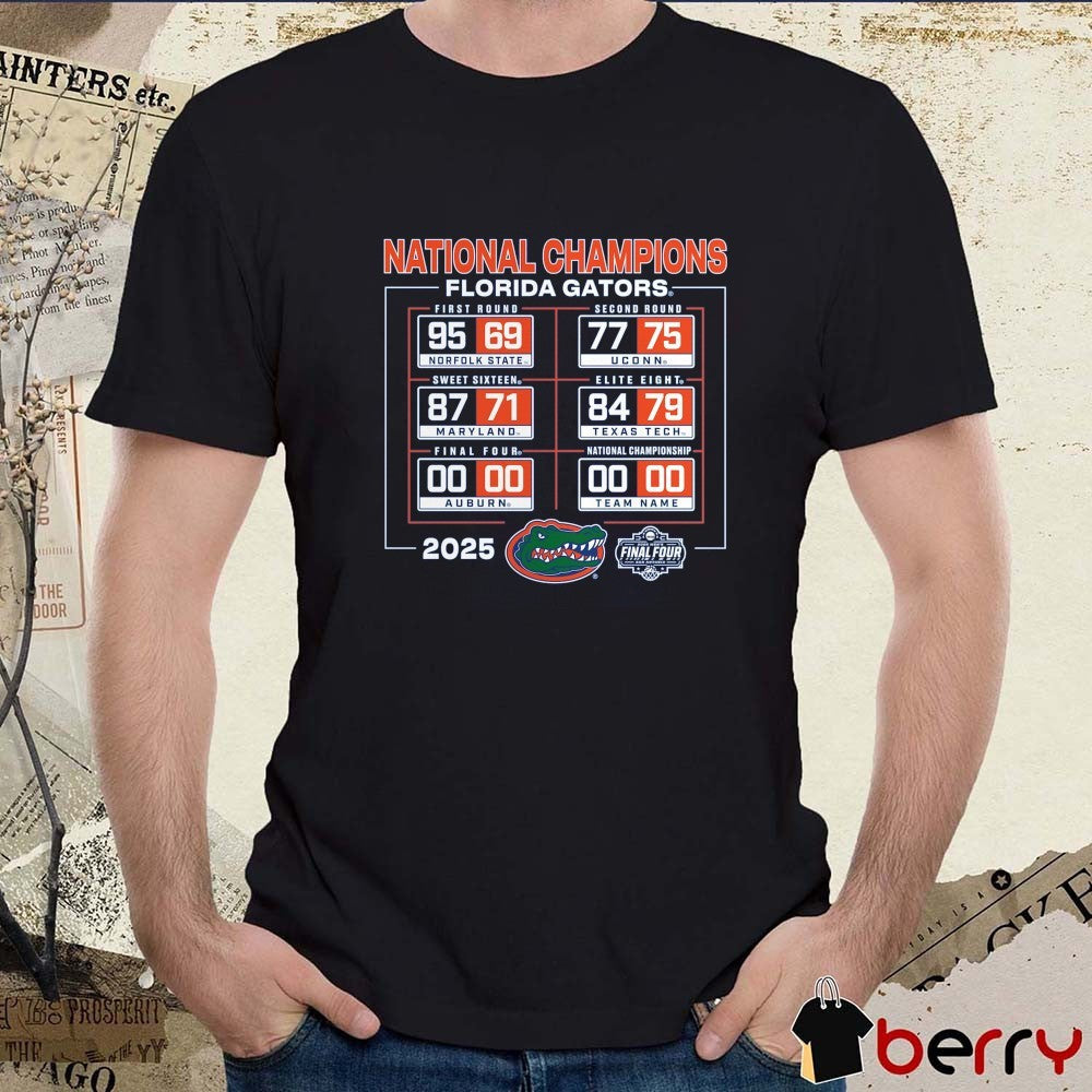 Florida Gators NCAA Men’s Basketball National Champions Schedule Win Houston Cougars Team Name Score 2025 t-shirt