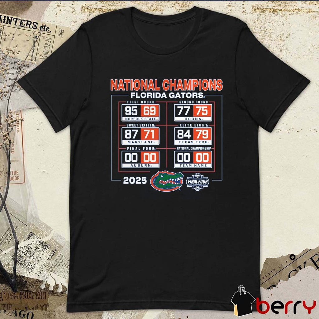 Florida Gators NCAA Men’s Basketball National Champions Schedule Win Houston Cougars Team Name Score 2025 t-shirt