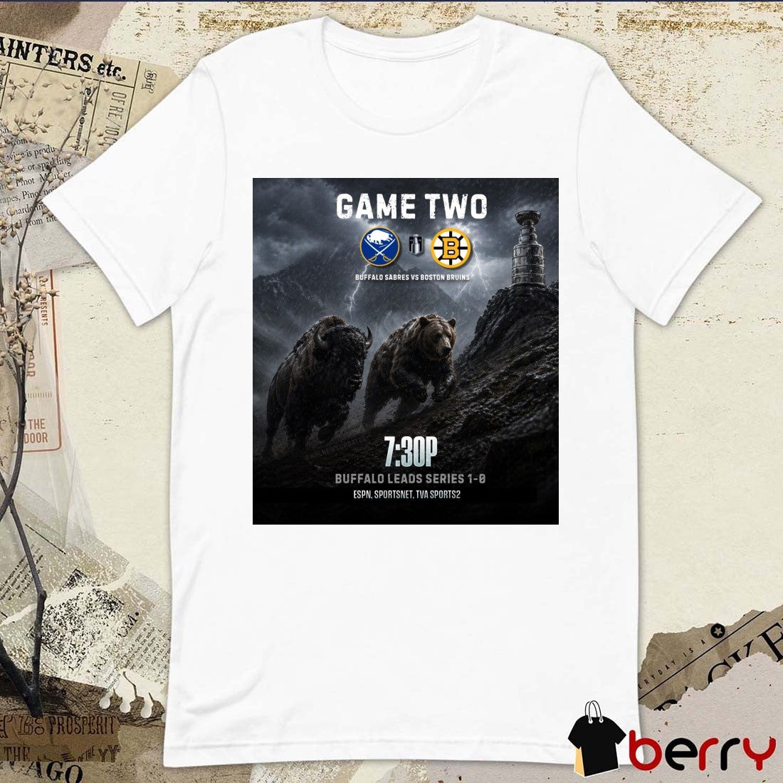 Game Two Buffalo Sabres Vs Boston Bruins Buffalo Leads Series 1-0 Poster t-shirt