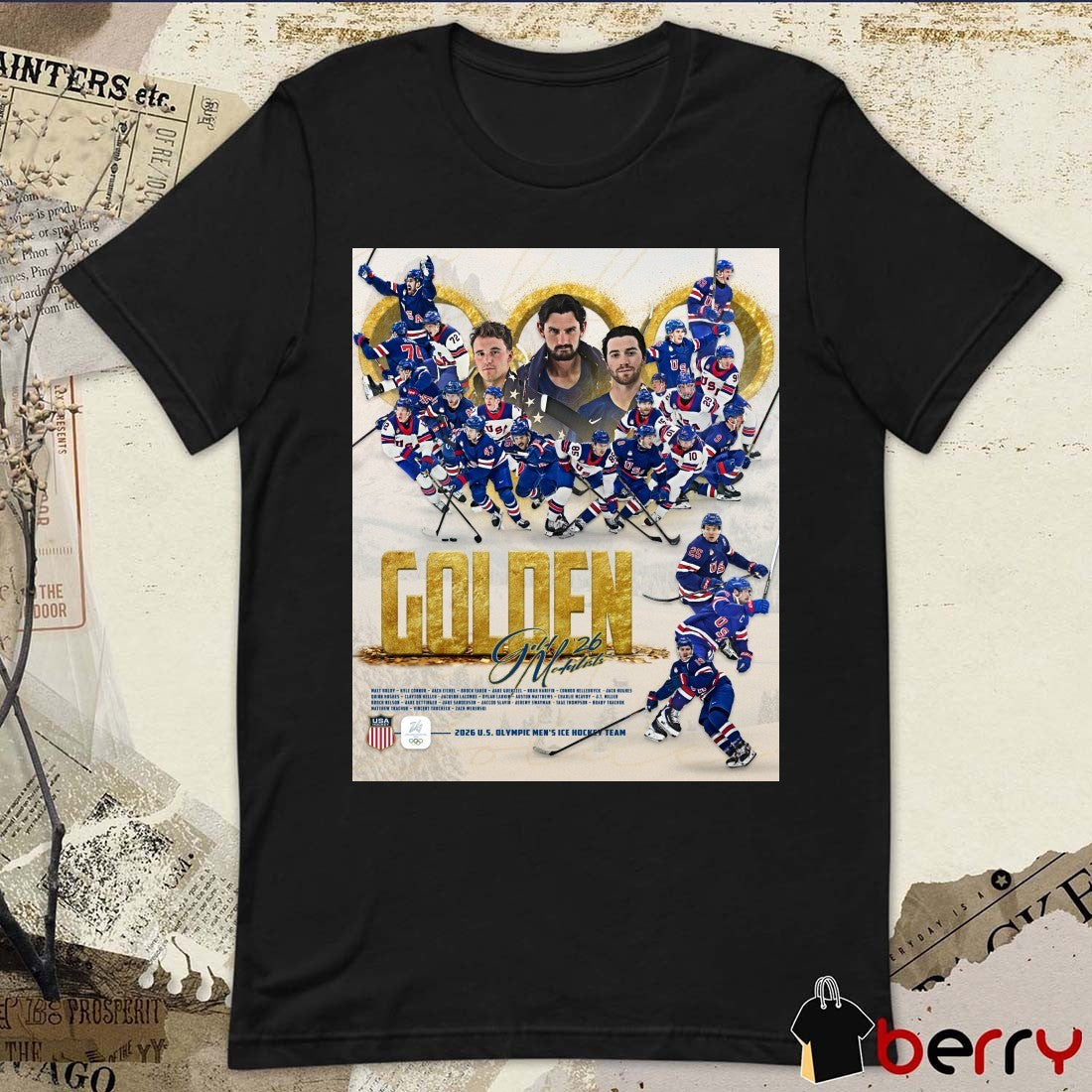 Golden Medalist 2026 U.S. Olympic Men’s Ice Hockey Team All Players Poster t-shirt