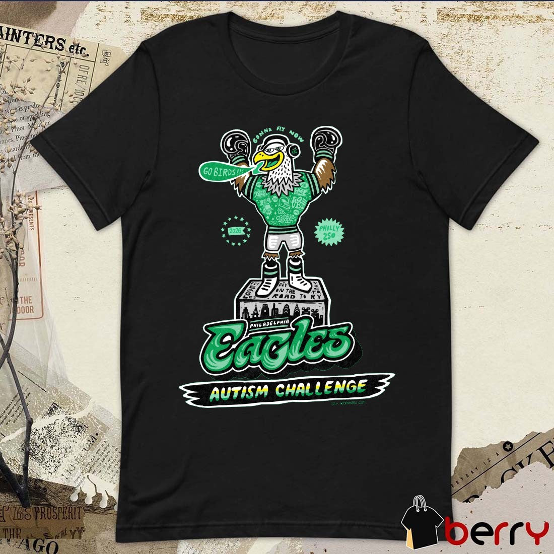 Gonna Fly Now Go Birds 2026 Philadelphia Eagles Autism Challenge Paul Carpenter Art t-shirt