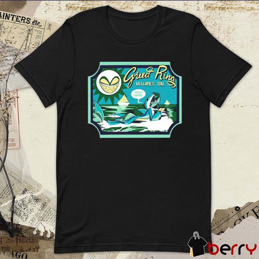 Greed Ring Welcomes You Shark Robot Helluva Boss Chaz Halloween Slasher 2025 t-shirt