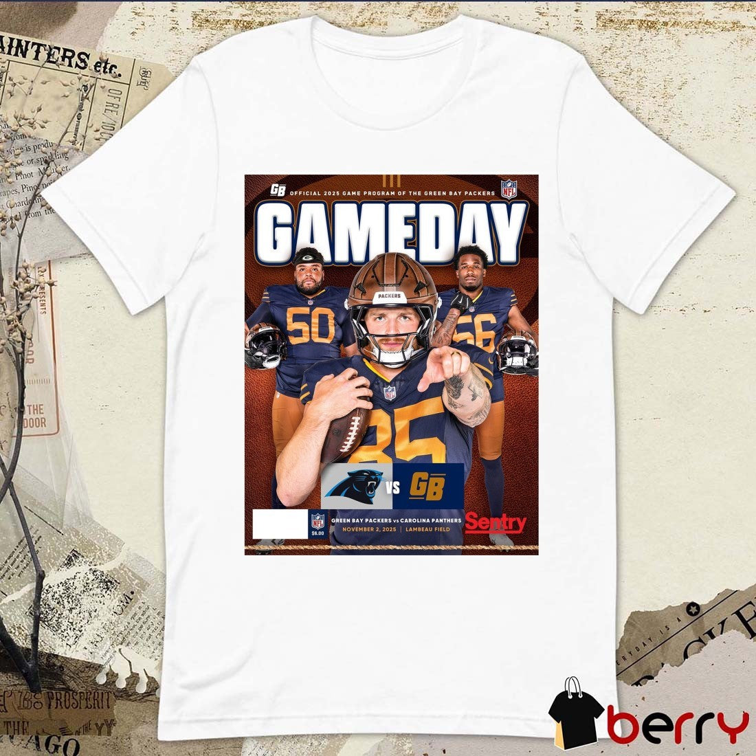 Green Bay Packers Vs Carolina Panthers NFL Gameday Program November 2 2025 Lambeau Field Poster t-shirt