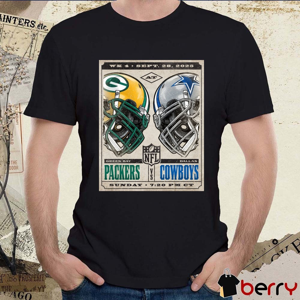 Green Bay Packers Vs Dallas Cowboys Week 4 NFL September 28, 2025 Helmet Poster t-shirt