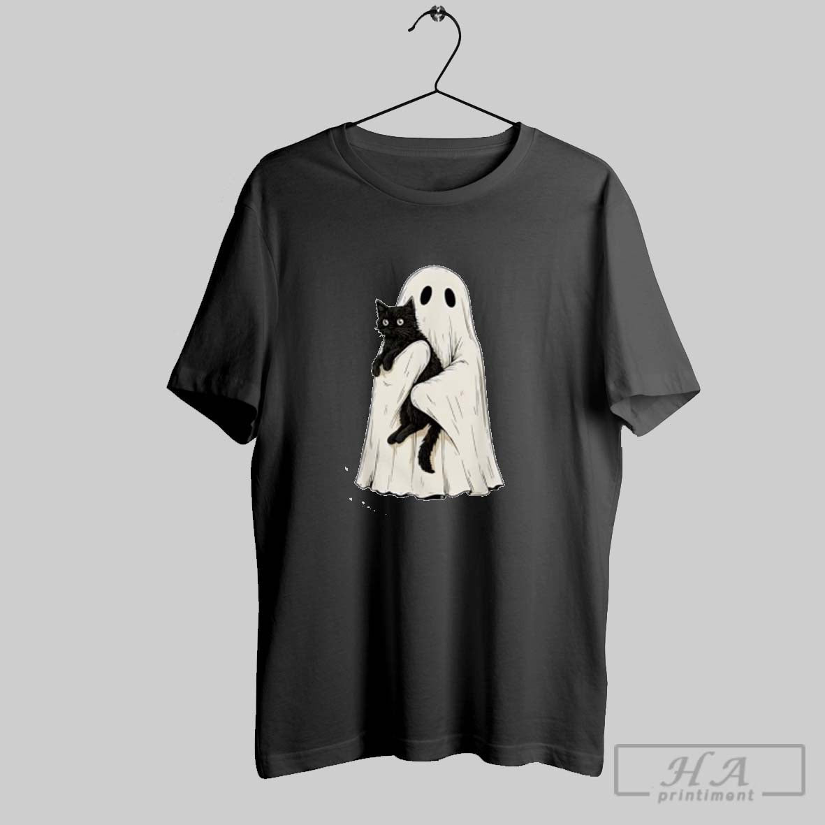 Official Halloween Ghost Holding Black Cat Vintage