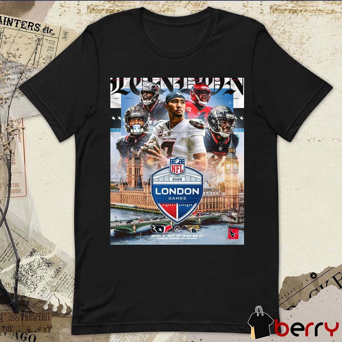 Houston Texans Vs Jacksonville Jaguars 2026 NFL London Game October 18 Wembley Stadium Poster t-shirt