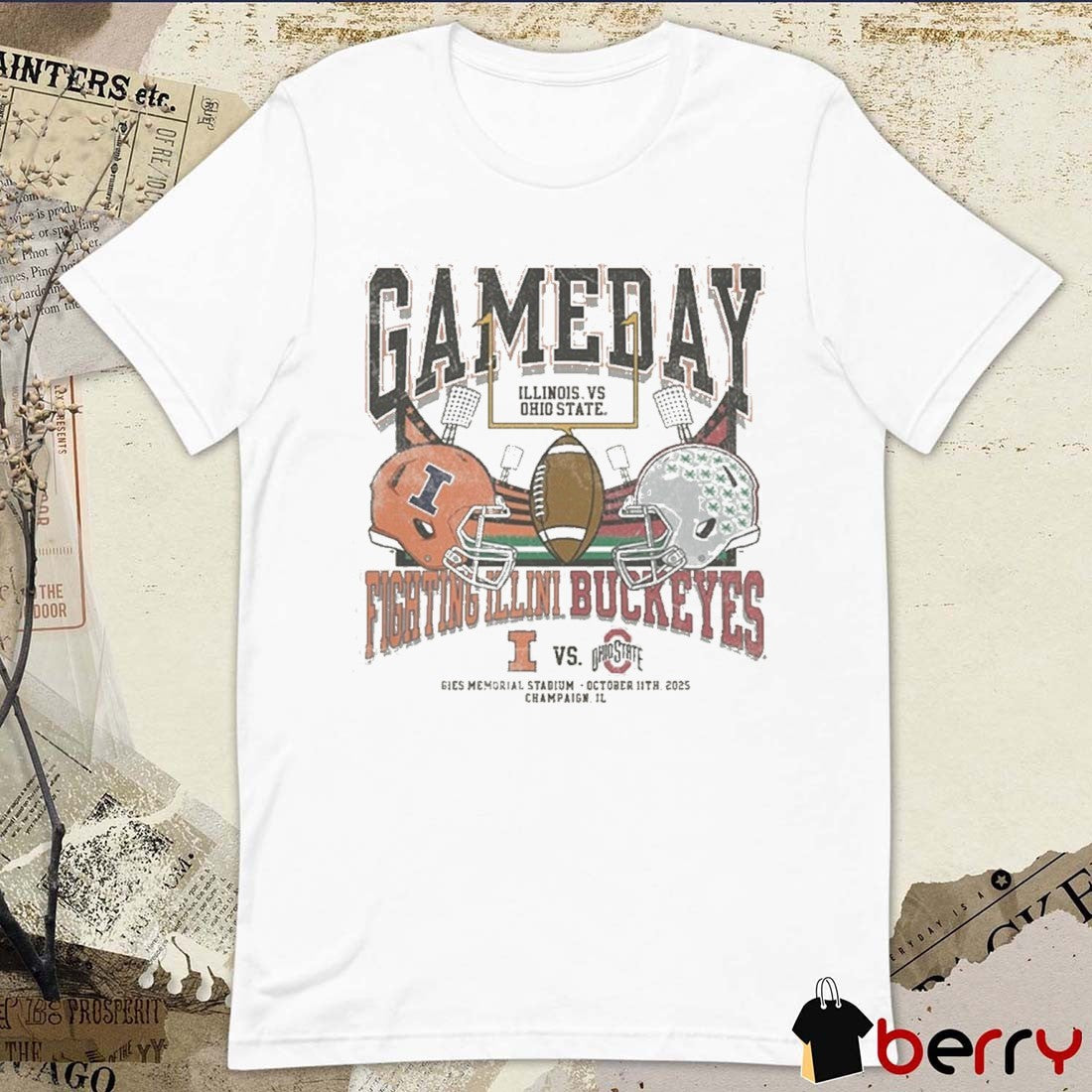 Illinois Fighting Illini vs Ohio State Buckeyes Football Gameday Gies Memorial Stadium October 11th 2025 Champaign IL t-shirt