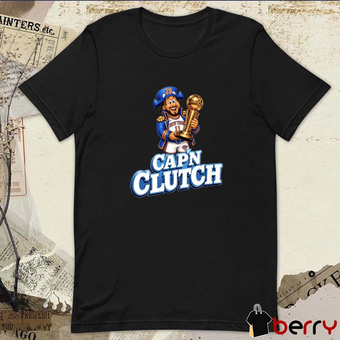 Jalen Brunson Trophy Cap’n Clutch New York Knicks NBA Champions 2026 Cartoon t-shirt