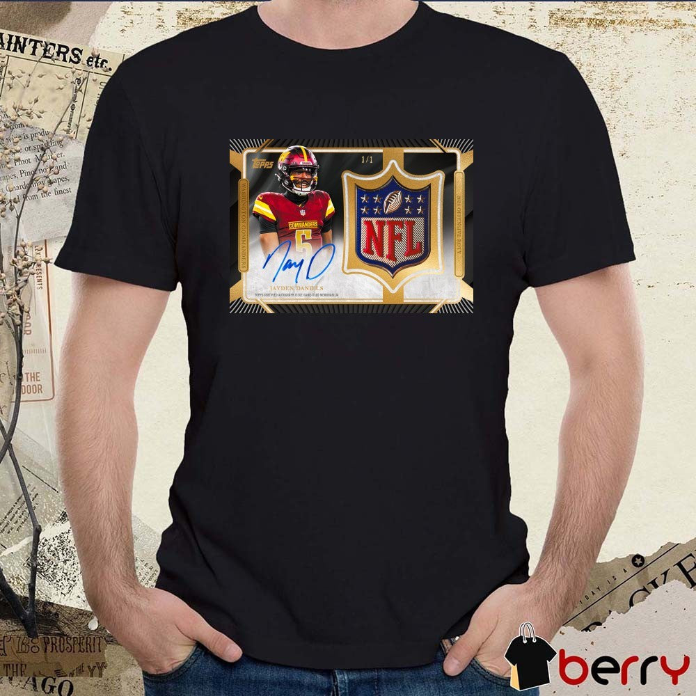 Jayden Daniels Topps Certified Autograph Issue Game Used Memorabilia NFL Shield Signature t-shirt