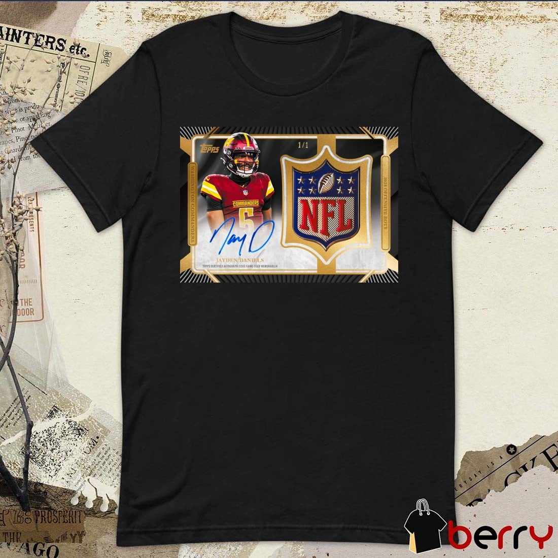 Jayden Daniels Topps Certified Autograph Issue Game Used Memorabilia NFL Shield Signature t-shirt